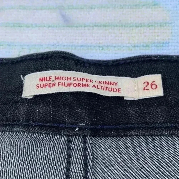 Levi’s Black Wash Mile High Super  Skinny Frayed Bottom Jeans - Picture 5 of 10